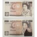 GREAT BRITAIN UK 1988 . TEN 10 POUNDS BANKNOTES . ERROR . CONSECUTIVE PAIR . INK SMUDGES